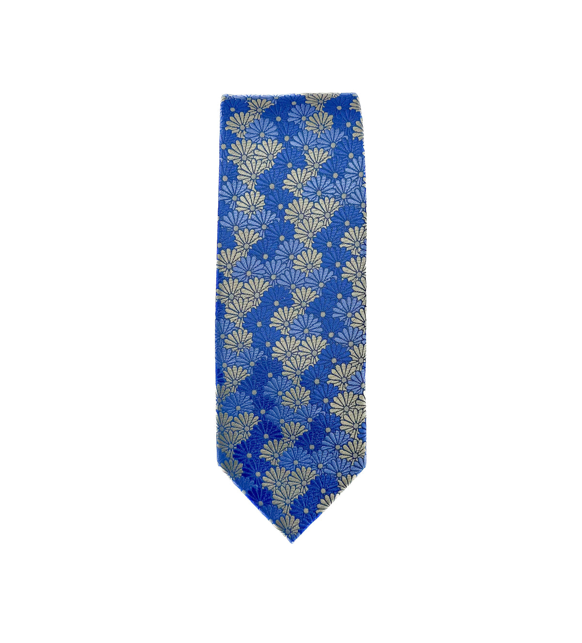 Floral Neck Tie - Royal Blue / Light Blue / Gold