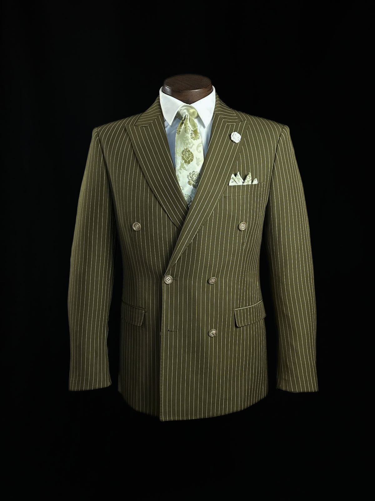 Olive 2 Piece DB Pinstripe Suit