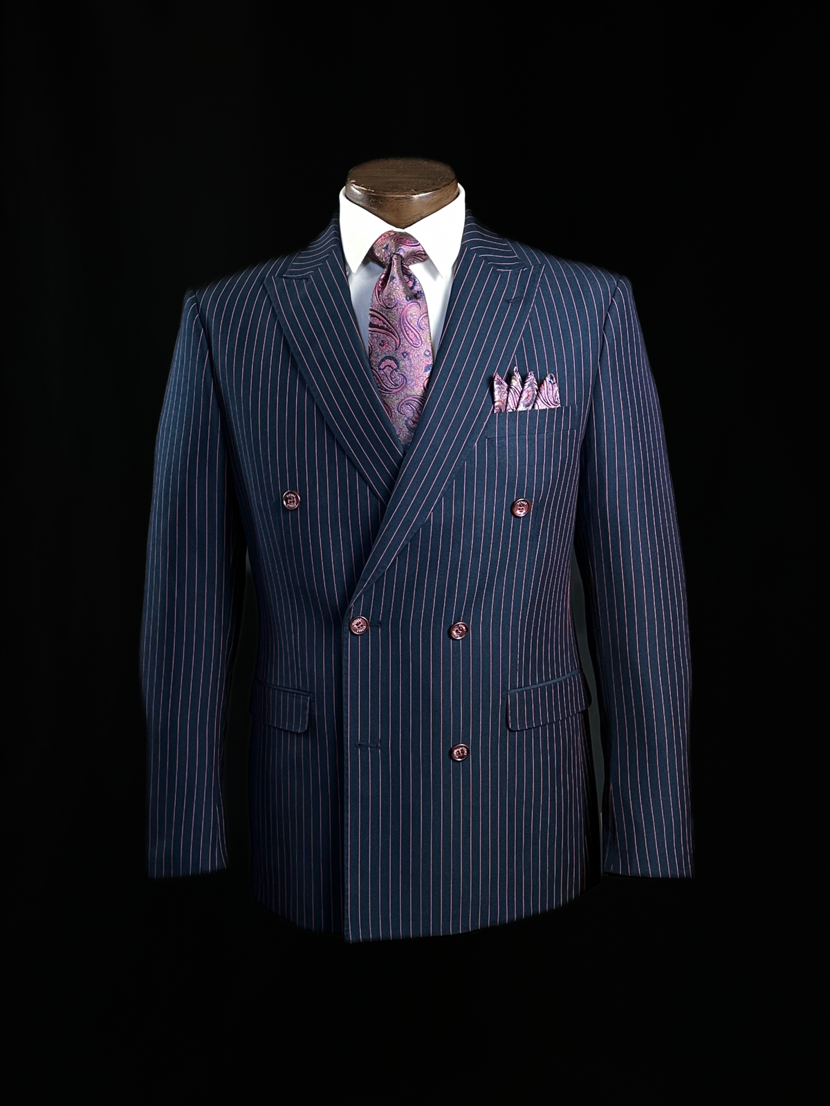 Navy/Red 2 Piece DB Pinstripe Suit