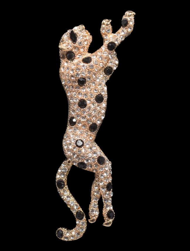 Jaguar Brooch - Gold/Diamond/Black