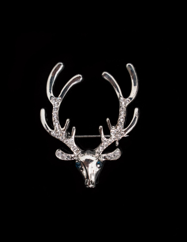 Deer Head Lapel Pin - Silver
