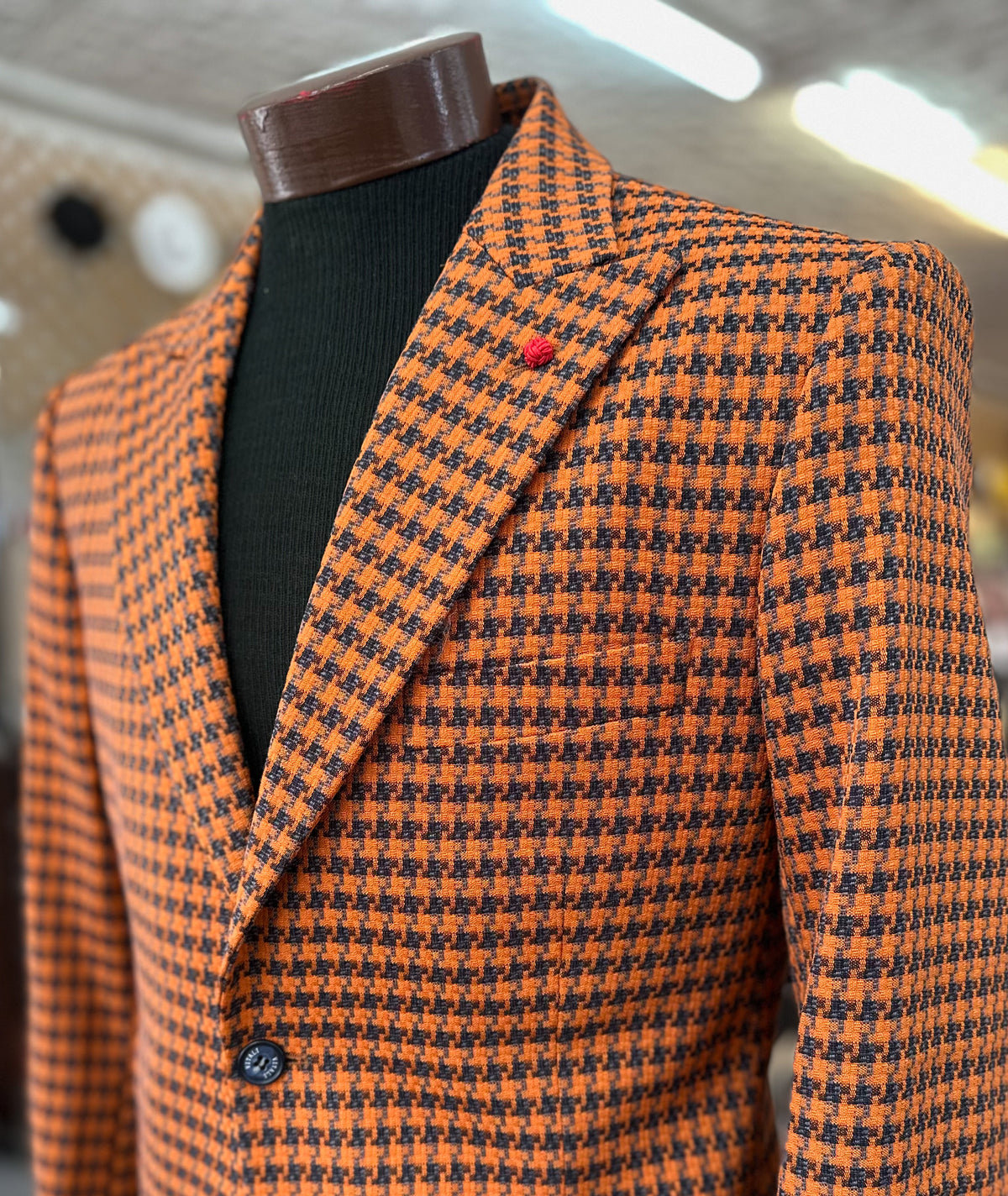 Houndstooth Blazer - Rust