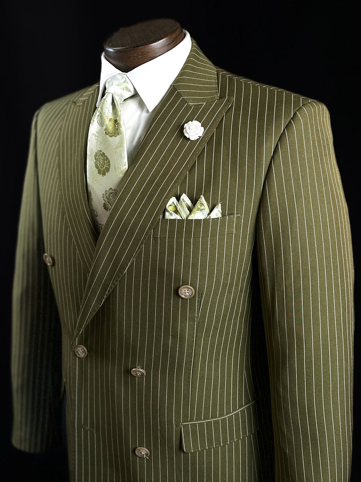 Olive 2 Piece DB Pinstripe Suit