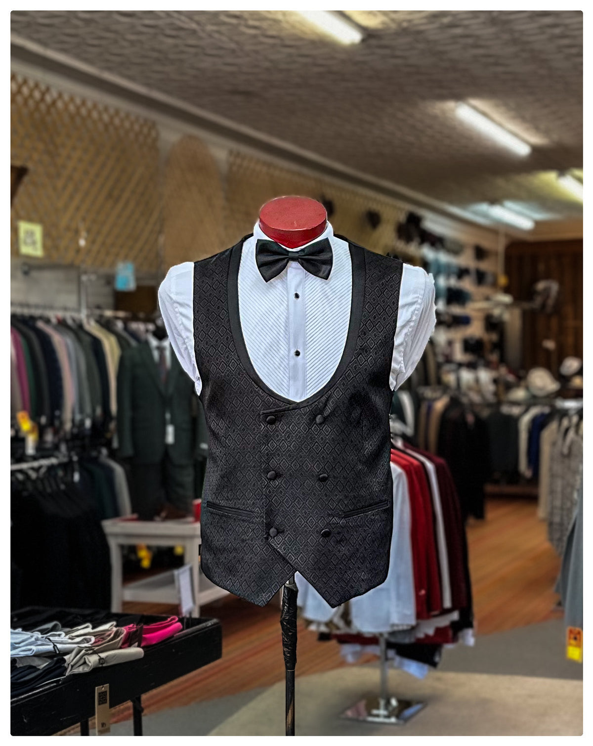 Diamond Printed 3 Piece Tuxedo - Black