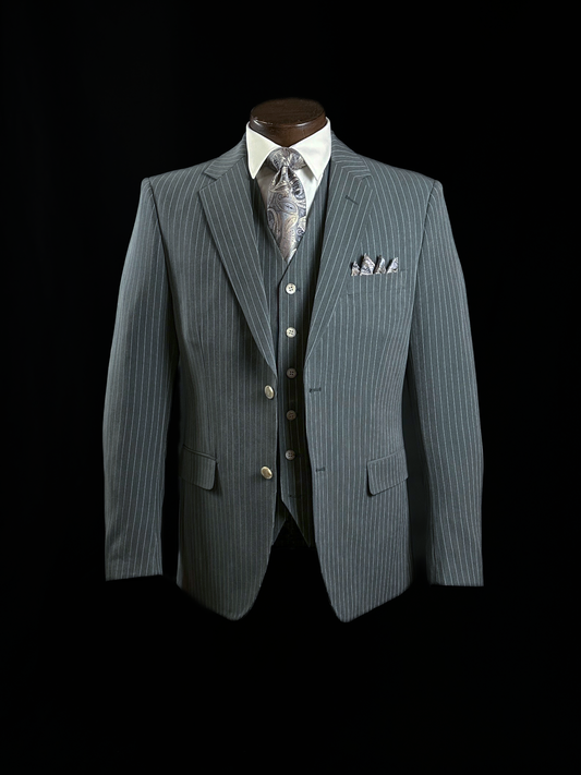 Grey 3 Piece Pinstripe Suit