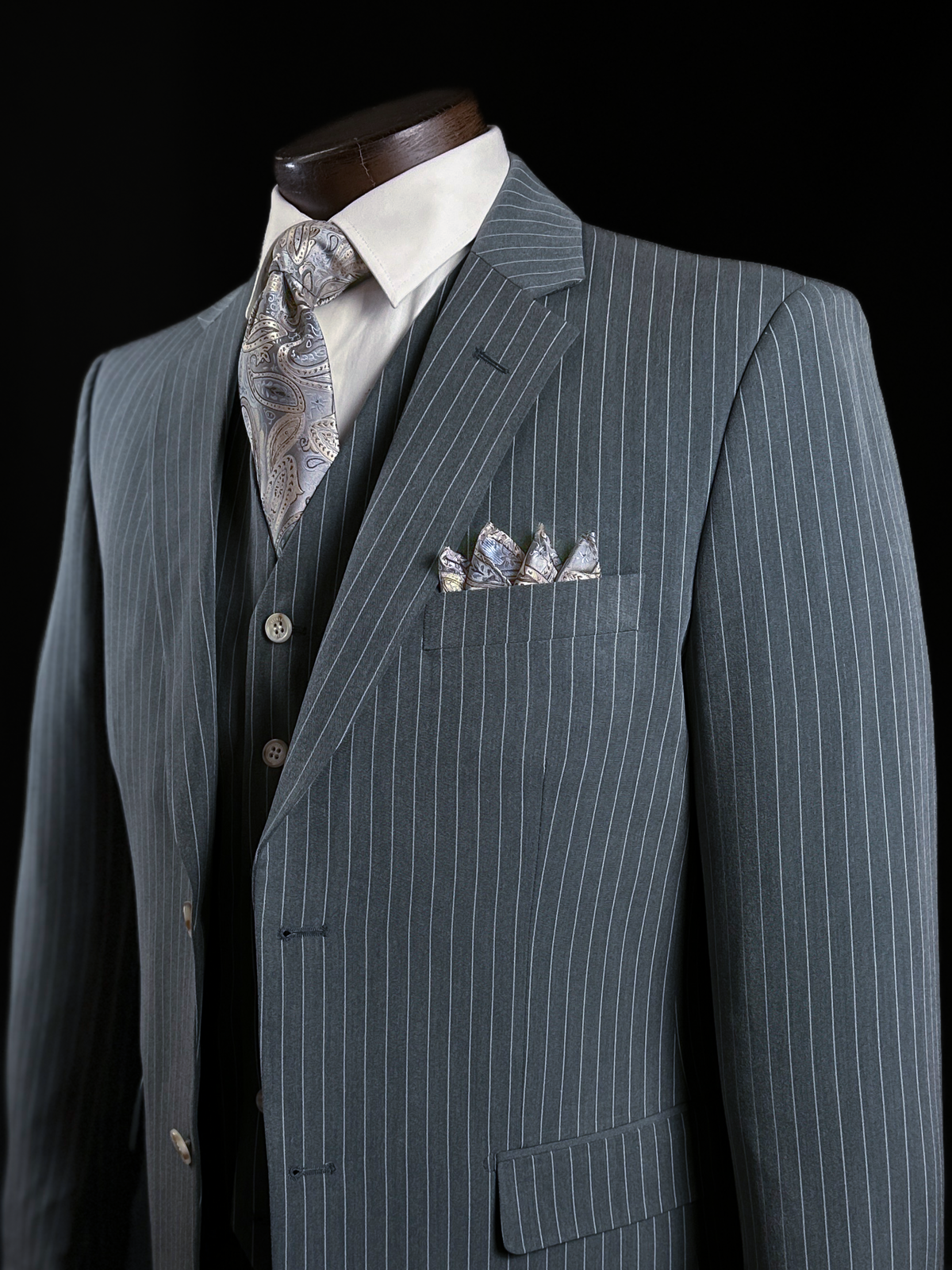 Grey 3 Piece Pinstripe Suit