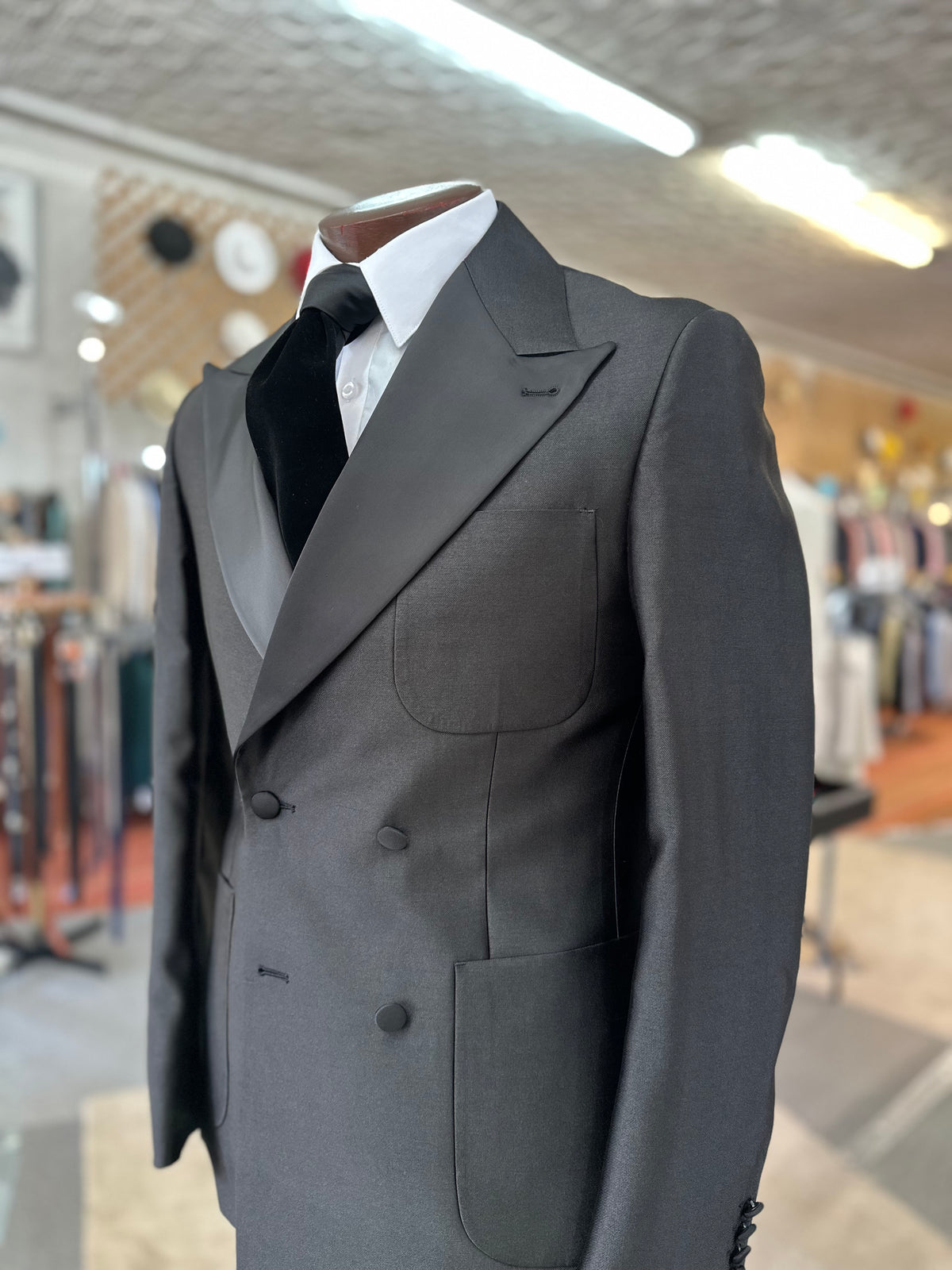 Flared Leg Tuxedo - Black Double Breast