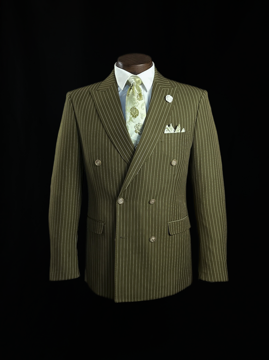 Olive 2 Piece DB Pinstripe Suit