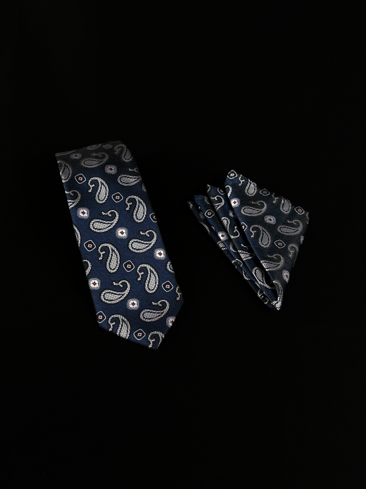 Paisley Neck Tie - Navy/Silver/Black/Red