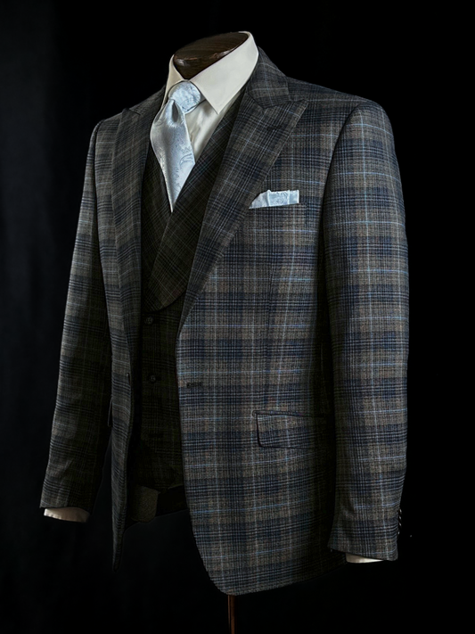 Plaid 3 Piece Suit - Taupe