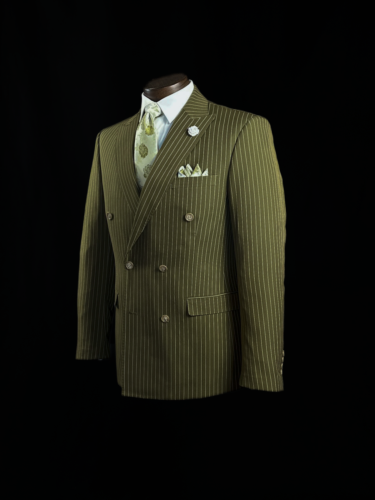 Olive 2 Piece DB Pinstripe Suit