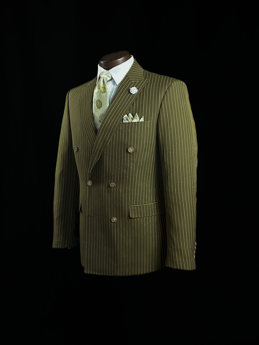 Olive 2 Piece DB Pinstripe Suit