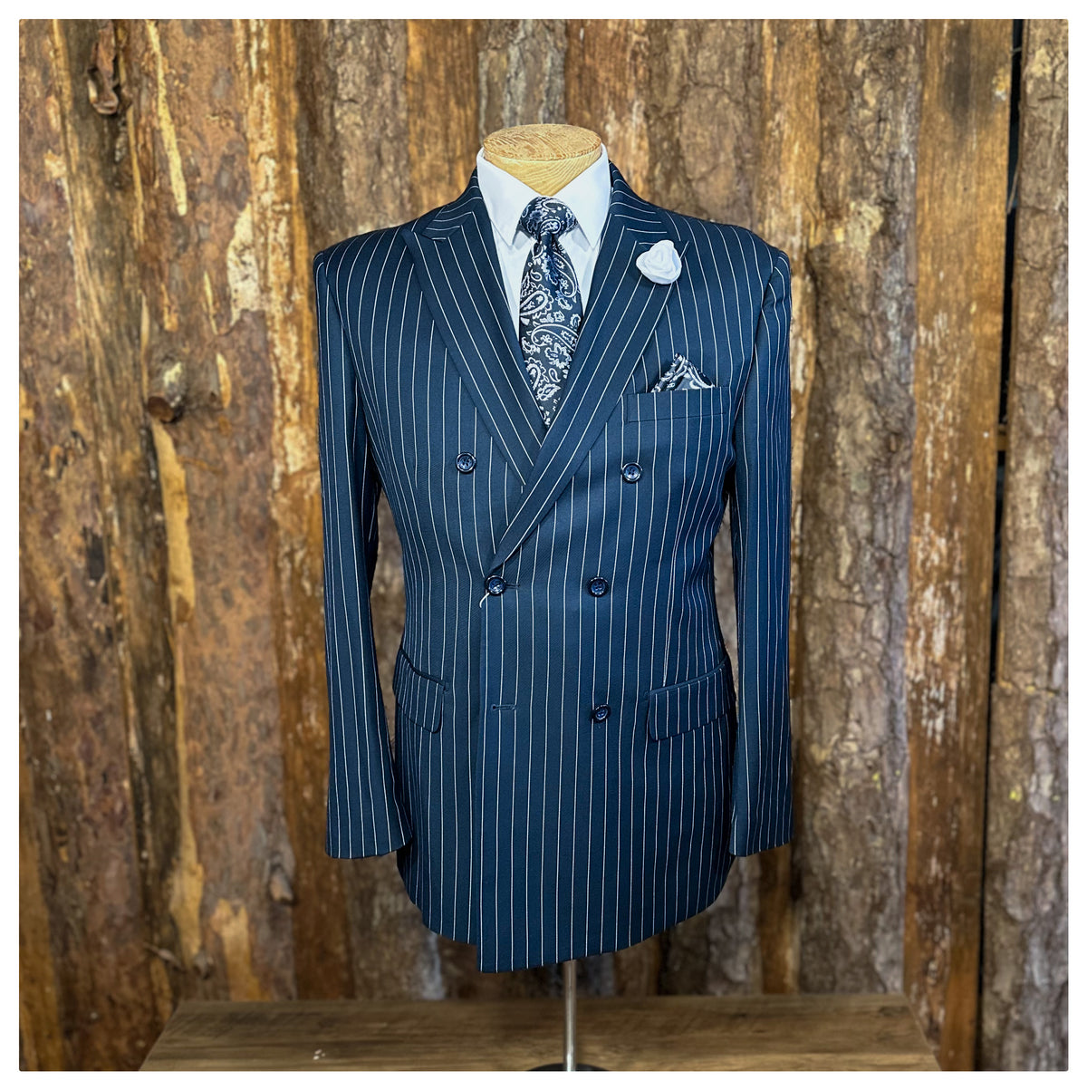 Double Breasted Suit - Navy Blue Pinstripe