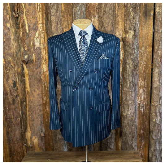 Double Breasted Suit - Navy Blue Pinstripe