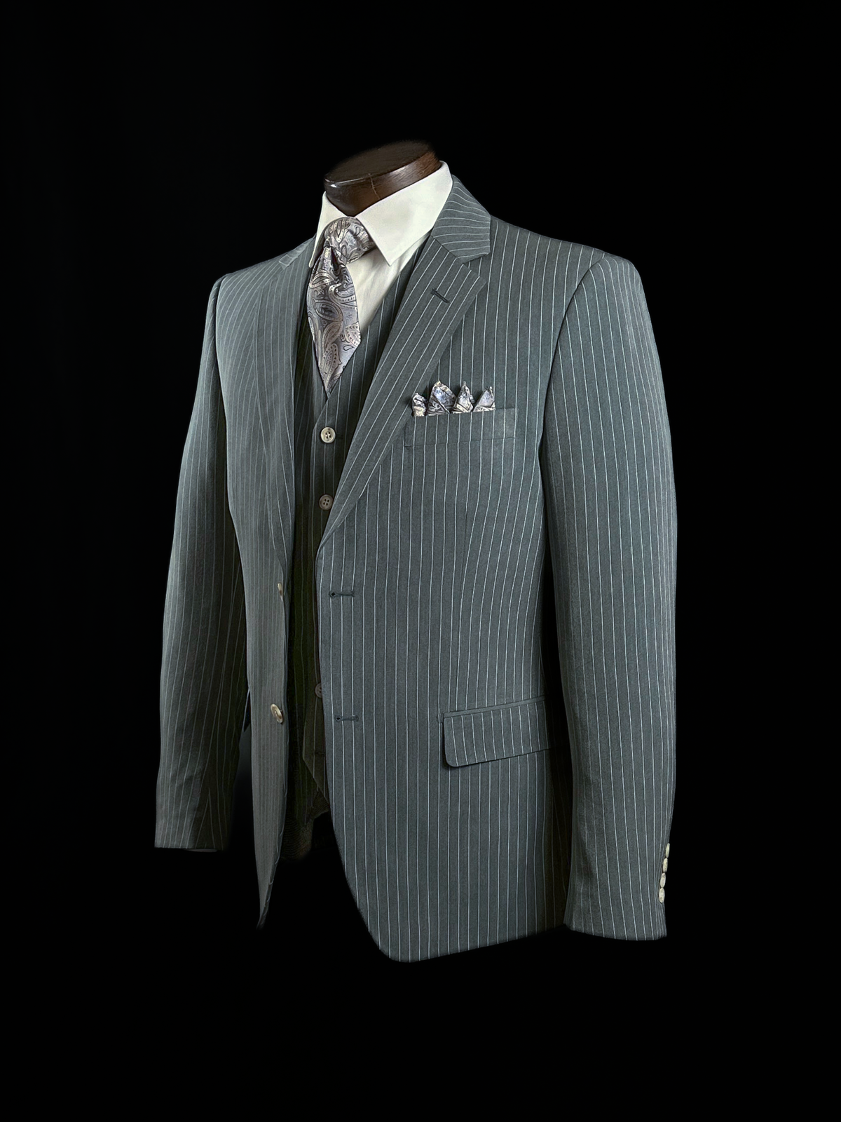 Grey 3 Piece Pinstripe Suit