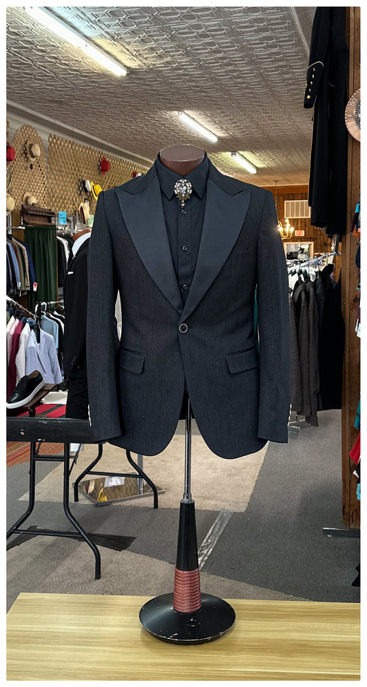 Flared Leg Tuxedo - Black/ Gold Pinstripe