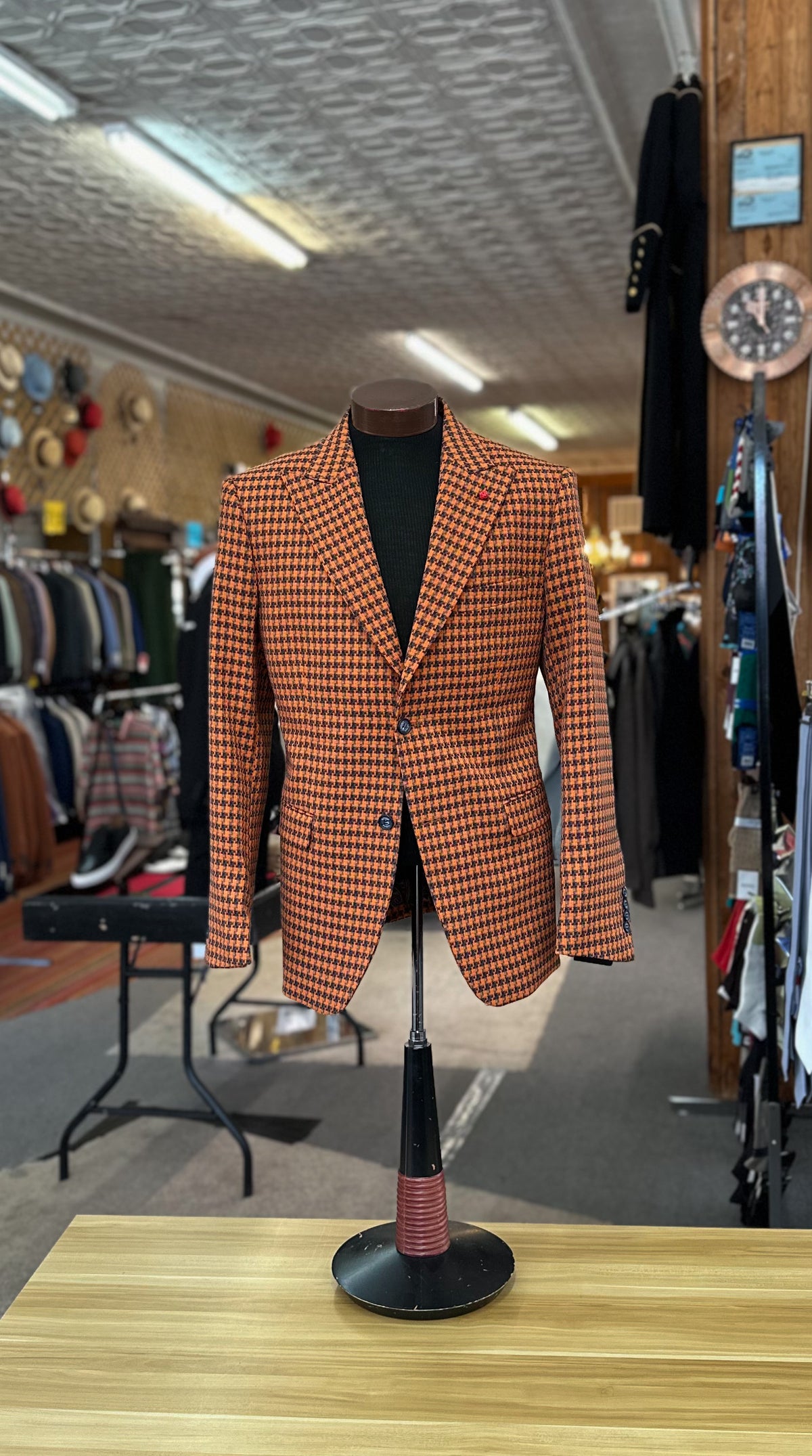 Houndstooth Blazer - Rust