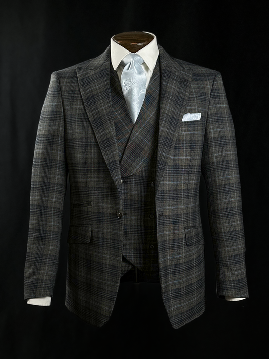 Plaid 3 Piece Suit - Taupe