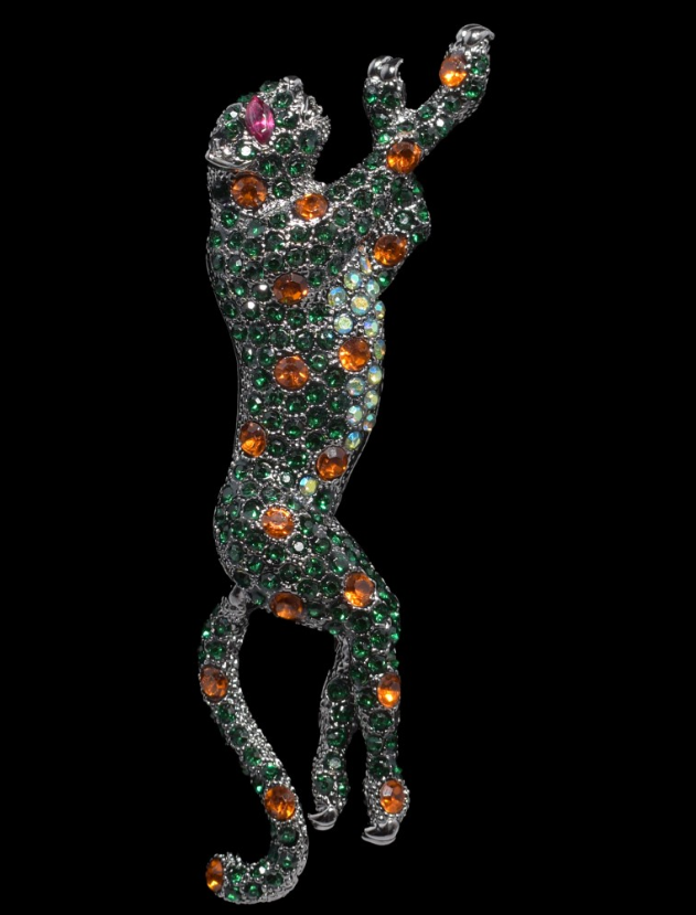 Jaguar Brooch - Green/Orange