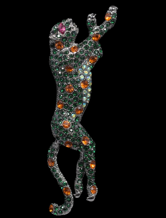 Jaguar Brooch - Green/Orange