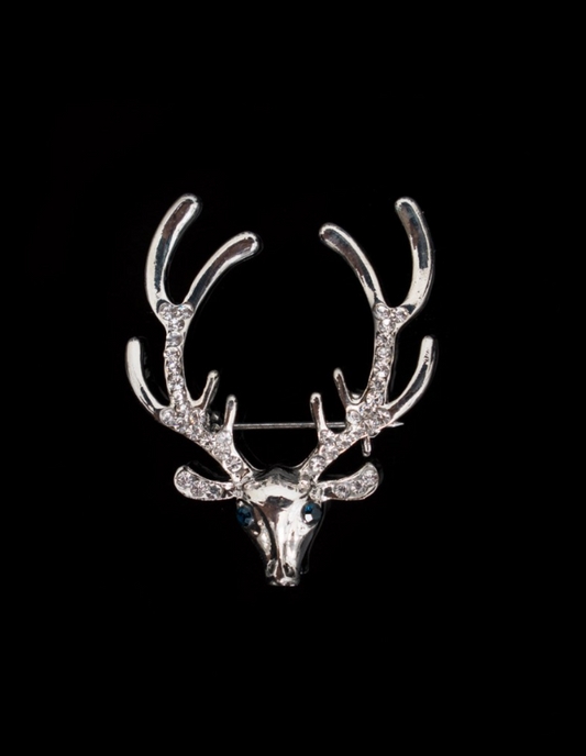 Deer Head Lapel Pin - Silver