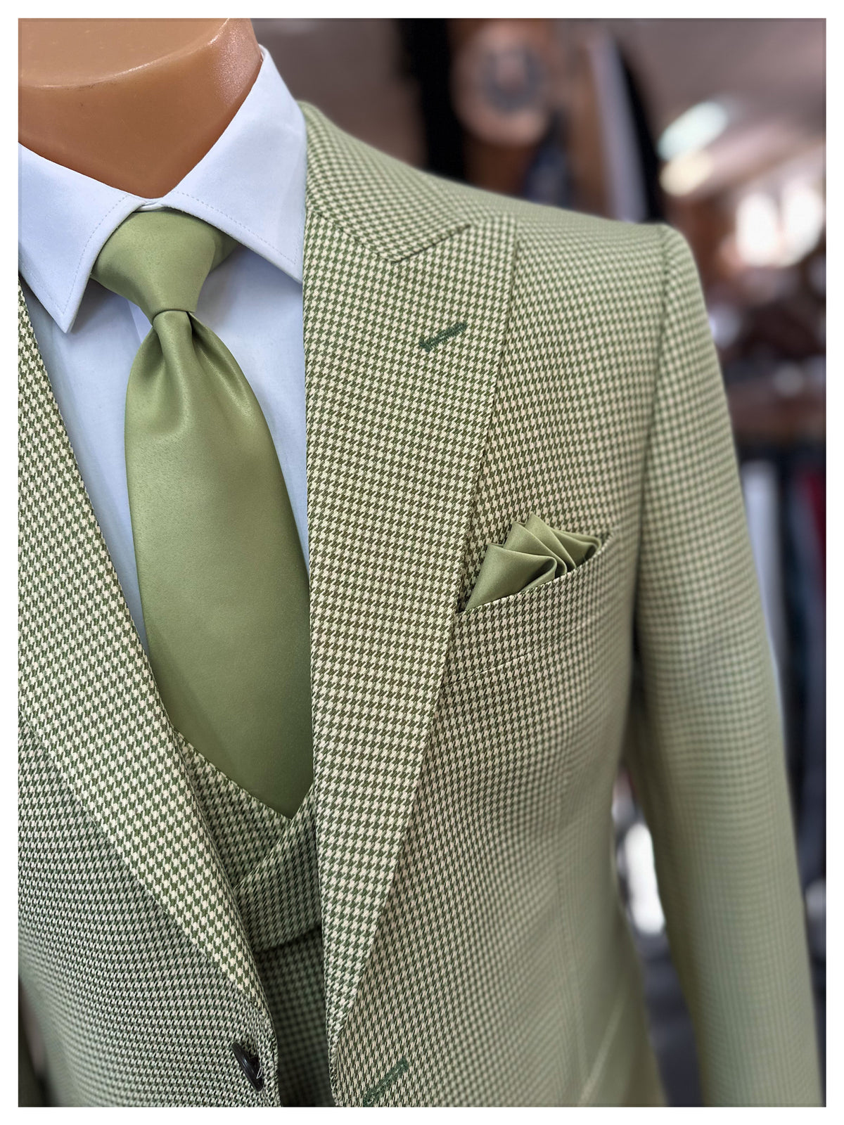 Houndstooth Vested Suit - Sage